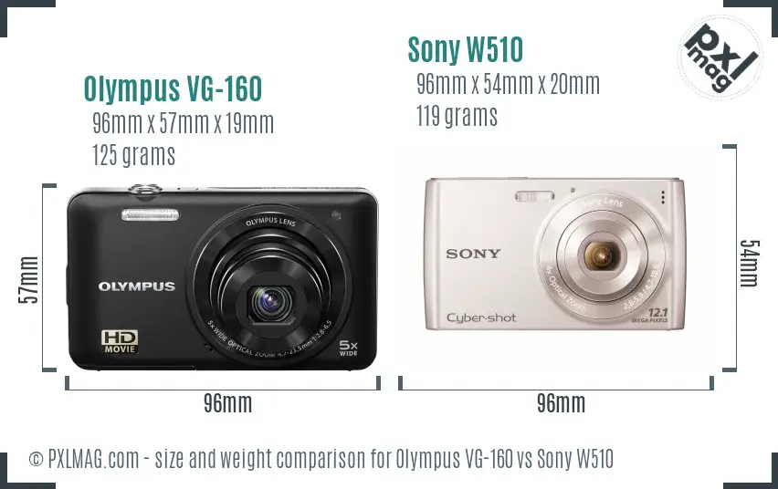 Olympus VG-160 vs Sony W510 size comparison