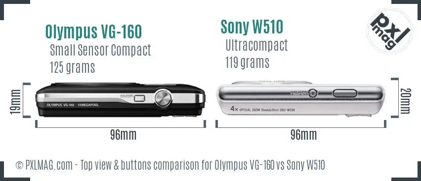 Olympus VG-160 vs Sony W510 top view buttons comparison
