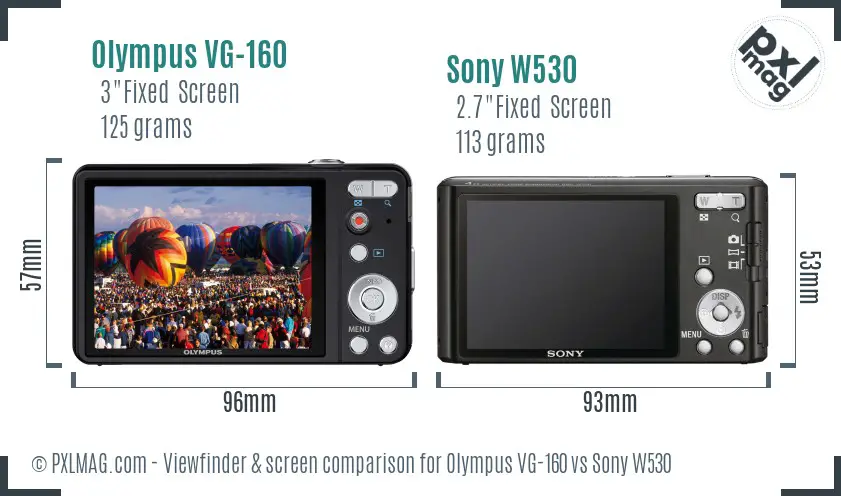 Olympus VG-160 vs Sony W530 Screen and Viewfinder comparison