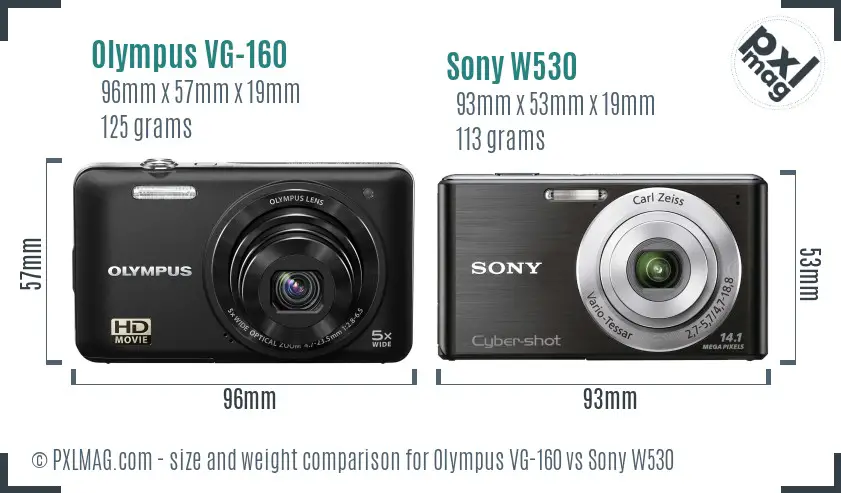 Olympus VG-160 vs Sony W530 size comparison