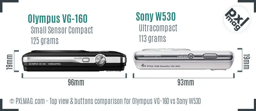 Olympus VG-160 vs Sony W530 top view buttons comparison