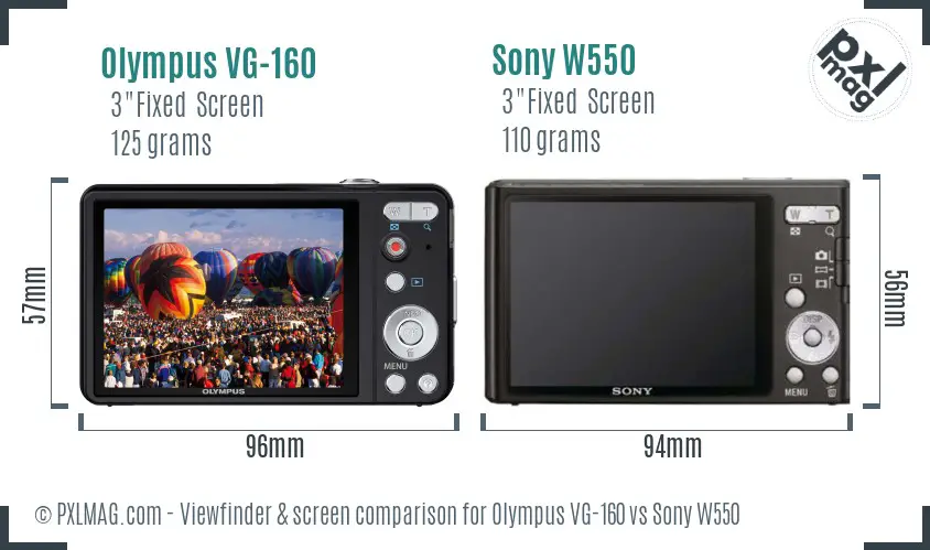 Olympus VG-160 vs Sony W550 Screen and Viewfinder comparison