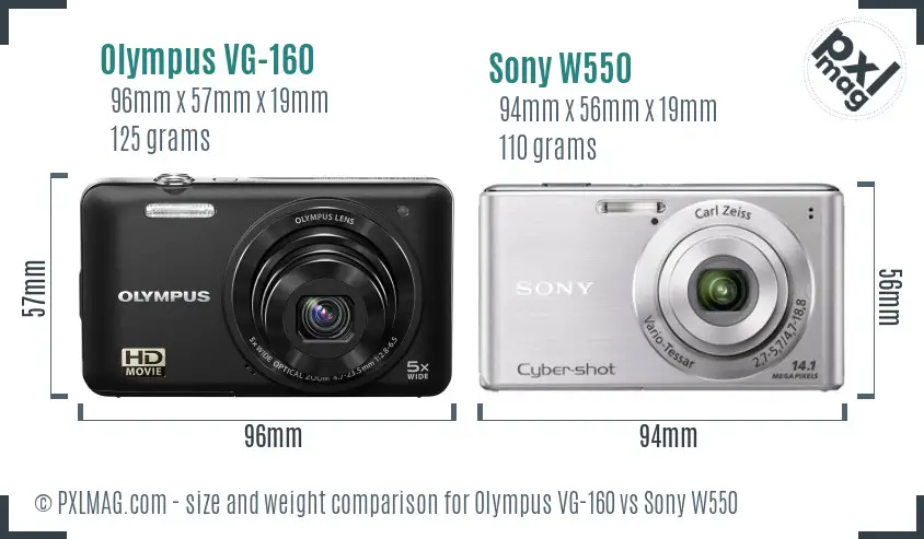 Olympus VG-160 vs Sony W550 size comparison