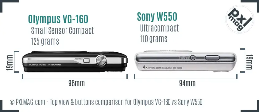 Olympus VG-160 vs Sony W550 top view buttons comparison