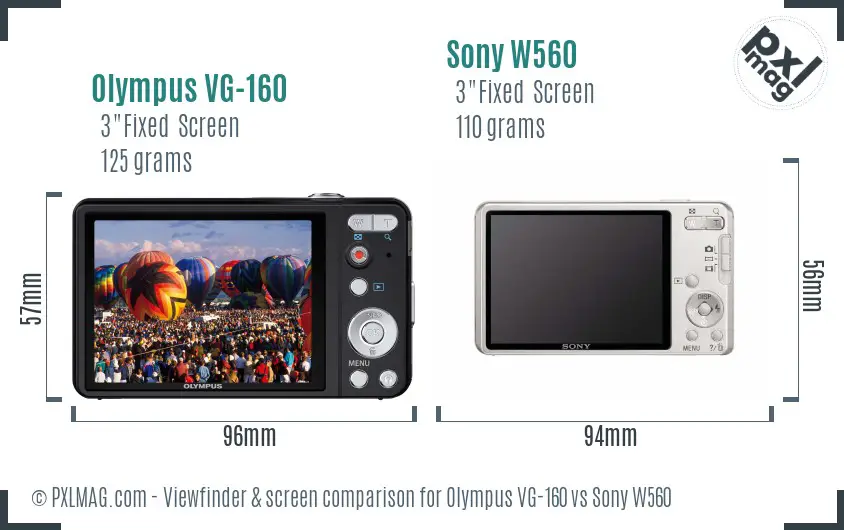 Olympus VG-160 vs Sony W560 Screen and Viewfinder comparison
