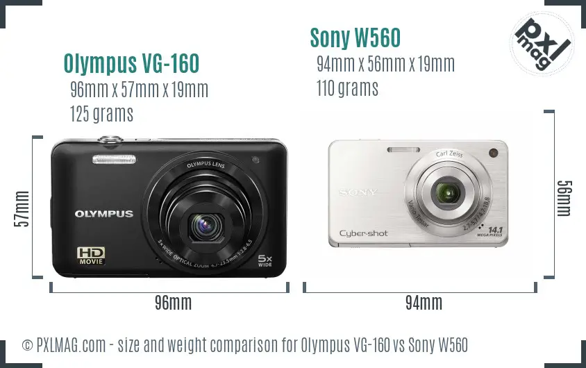 Olympus VG-160 vs Sony W560 size comparison