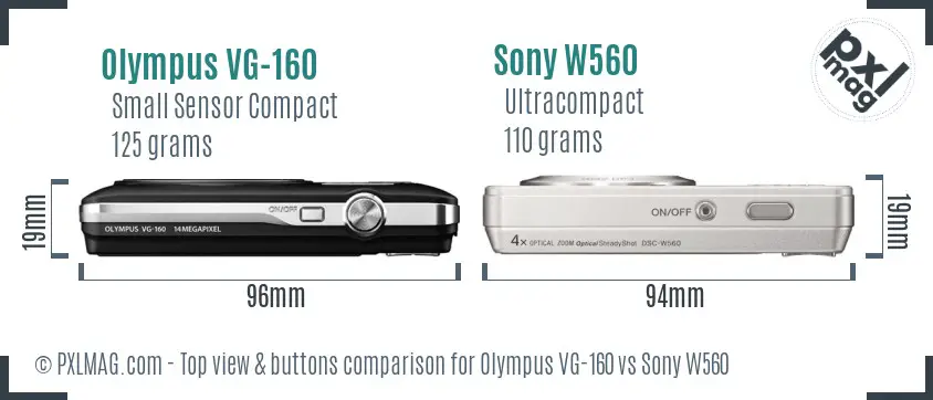 Olympus VG-160 vs Sony W560 top view buttons comparison