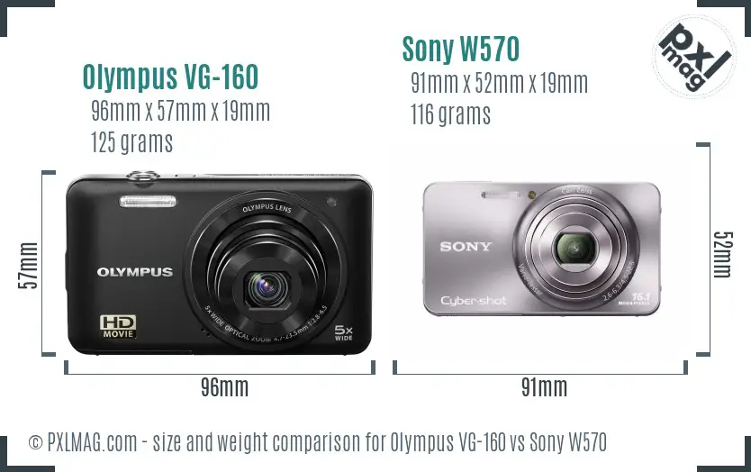 Olympus VG-160 vs Sony W570 size comparison