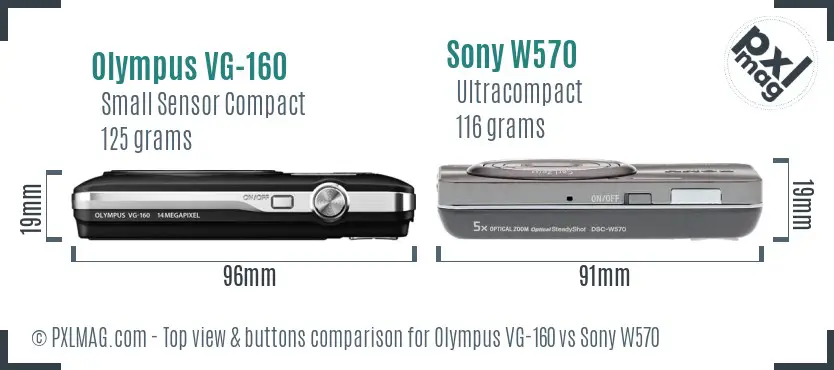 Olympus VG-160 vs Sony W570 top view buttons comparison
