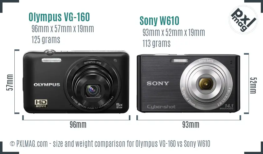 Olympus VG-160 vs Sony W610 size comparison