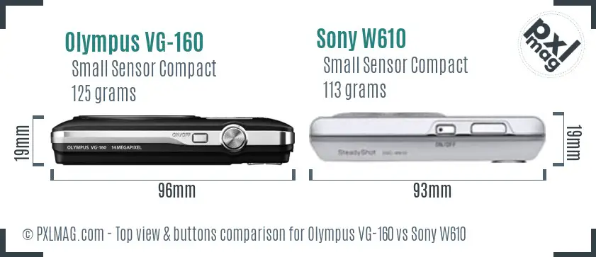 Olympus VG-160 vs Sony W610 top view buttons comparison