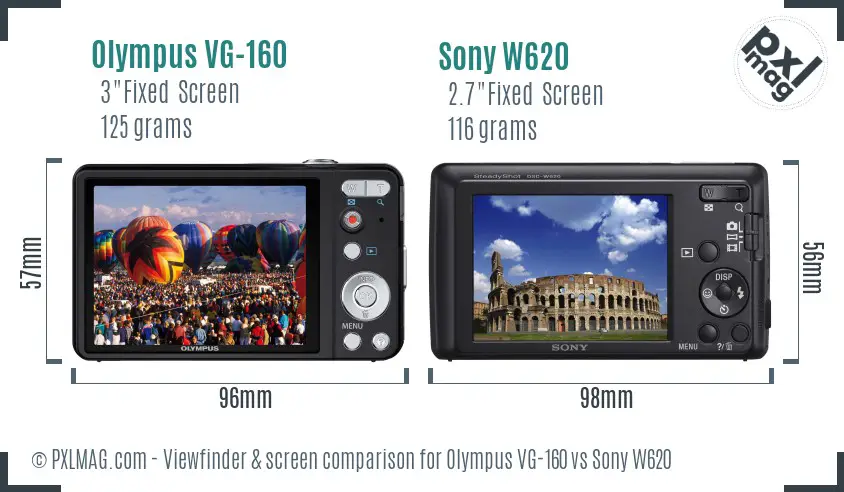Olympus VG-160 vs Sony W620 Screen and Viewfinder comparison