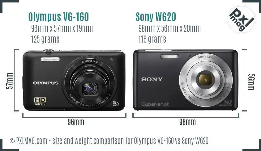 Olympus VG-160 vs Sony W620 size comparison