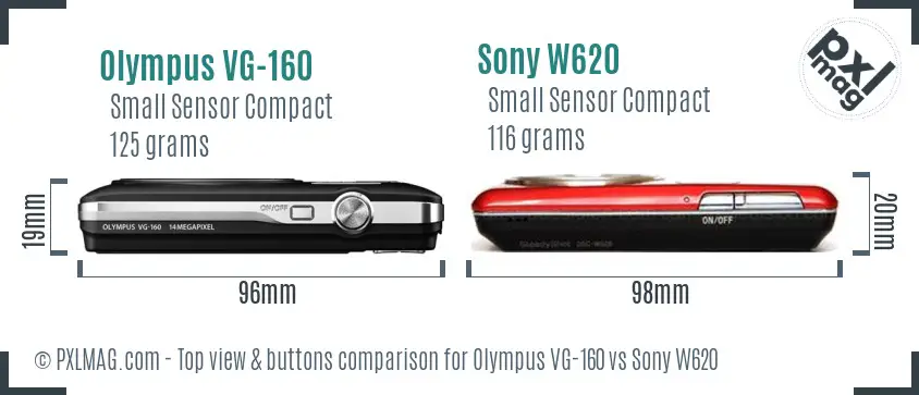 Olympus VG-160 vs Sony W620 top view buttons comparison