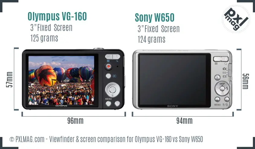 Olympus VG-160 vs Sony W650 Screen and Viewfinder comparison