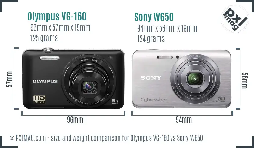 Olympus VG-160 vs Sony W650 size comparison