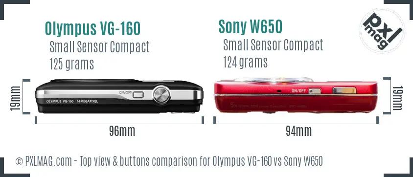 Olympus VG-160 vs Sony W650 top view buttons comparison