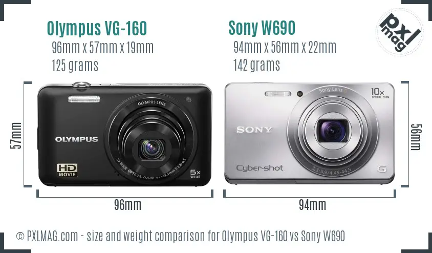 Olympus VG-160 vs Sony W690 size comparison