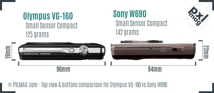 Olympus VG-160 vs Sony W690 top view buttons comparison