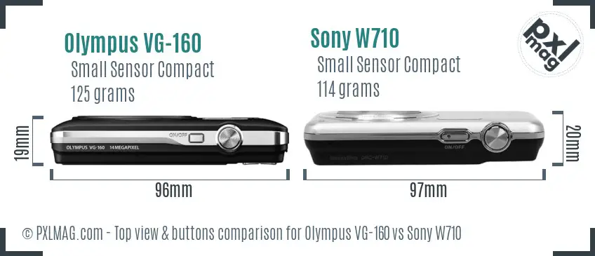Olympus VG-160 vs Sony W710 top view buttons comparison