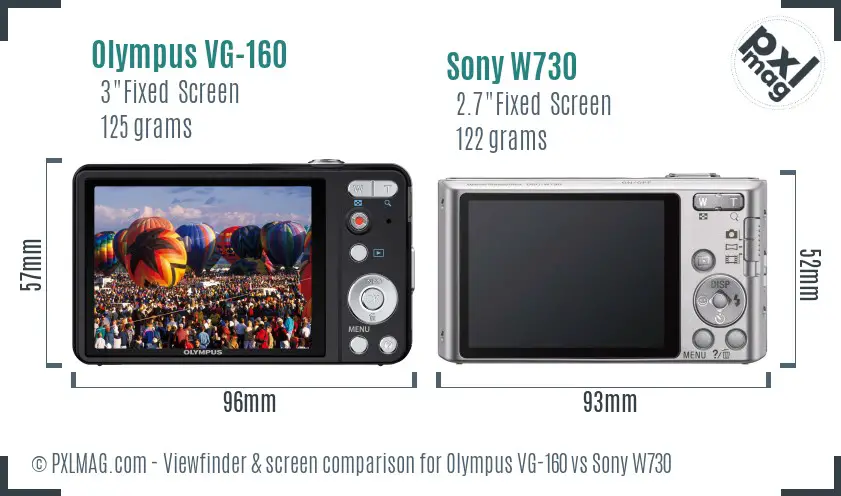 Olympus VG-160 vs Sony W730 Screen and Viewfinder comparison