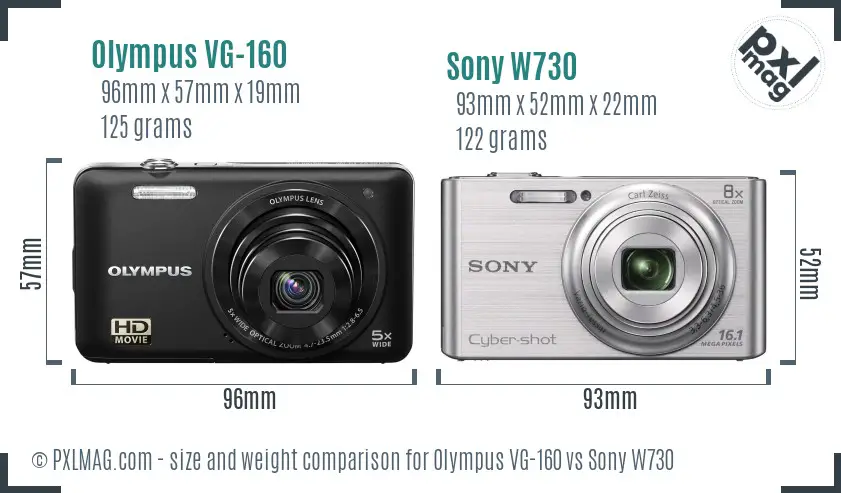 Olympus VG-160 vs Sony W730 size comparison