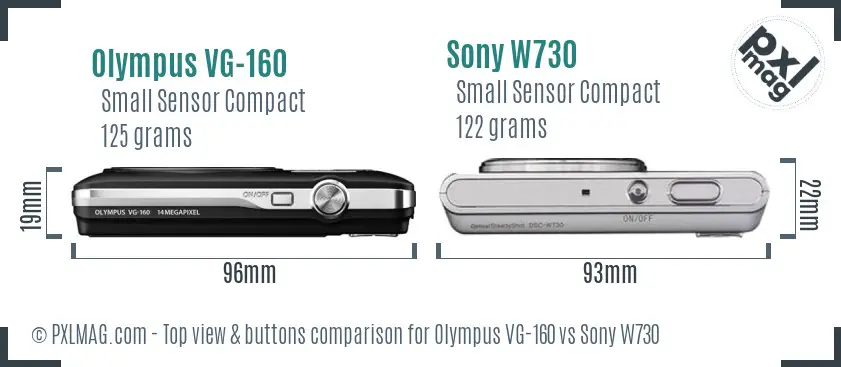 Olympus VG-160 vs Sony W730 top view buttons comparison