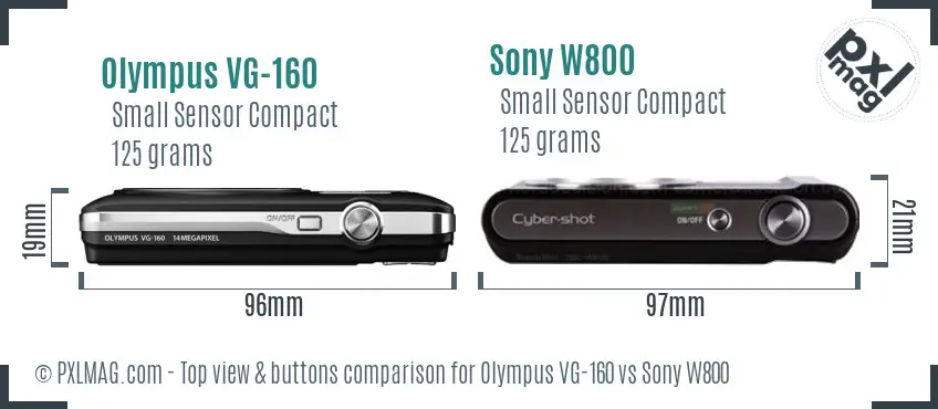 Olympus VG-160 vs Sony W800 top view buttons comparison