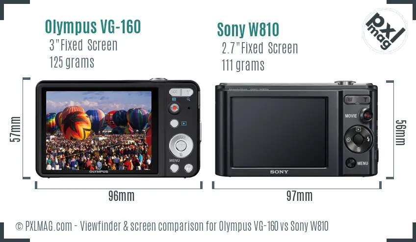 Olympus VG-160 vs Sony W810 Screen and Viewfinder comparison