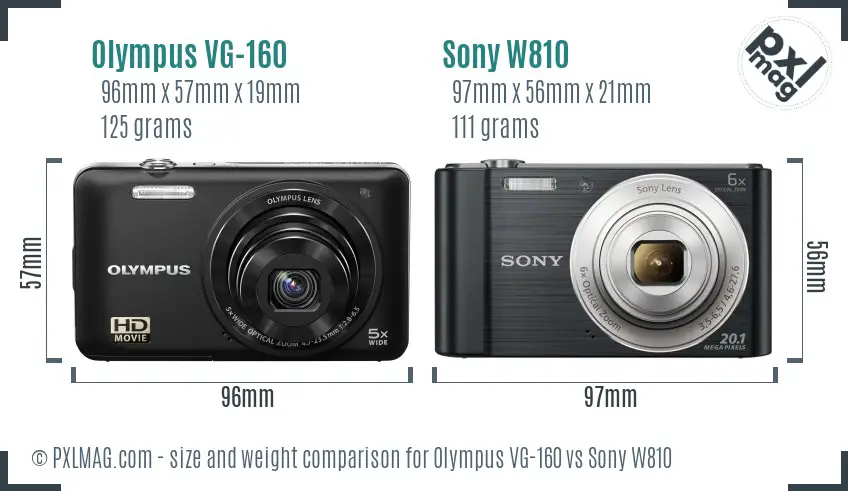 Olympus VG-160 vs Sony W810 size comparison