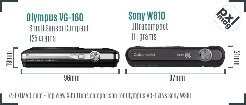 Olympus VG-160 vs Sony W810 top view buttons comparison