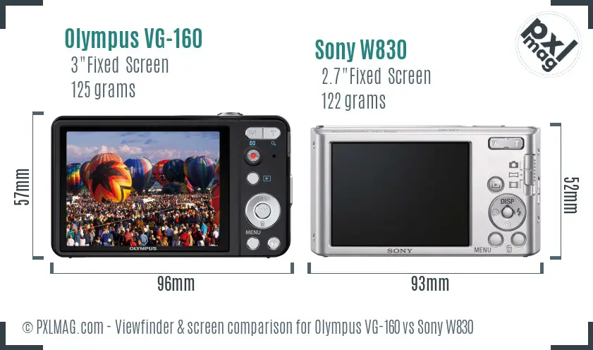 Olympus VG-160 vs Sony W830 Screen and Viewfinder comparison