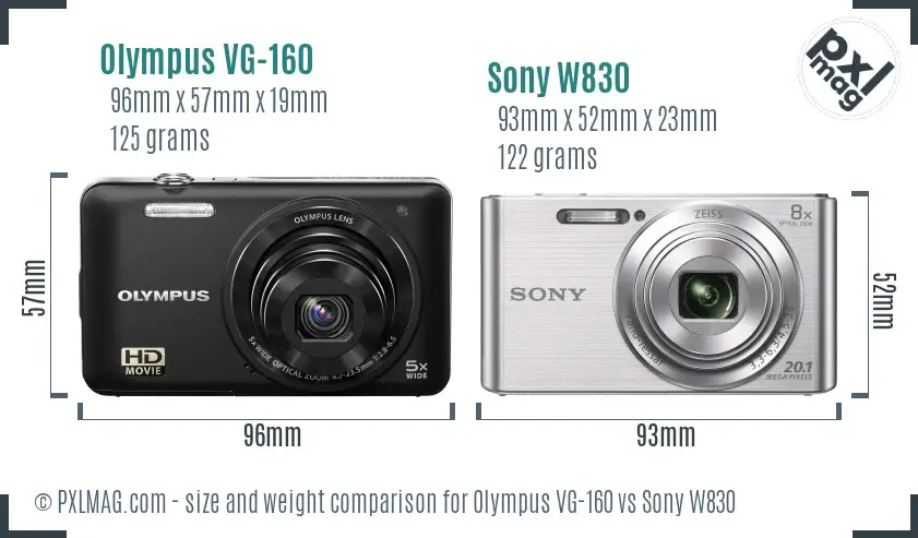 Olympus VG-160 vs Sony W830 size comparison