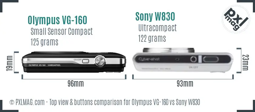 Olympus VG-160 vs Sony W830 top view buttons comparison