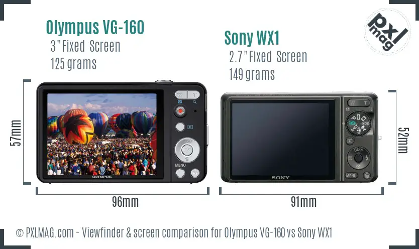 Olympus VG-160 vs Sony WX1 Screen and Viewfinder comparison