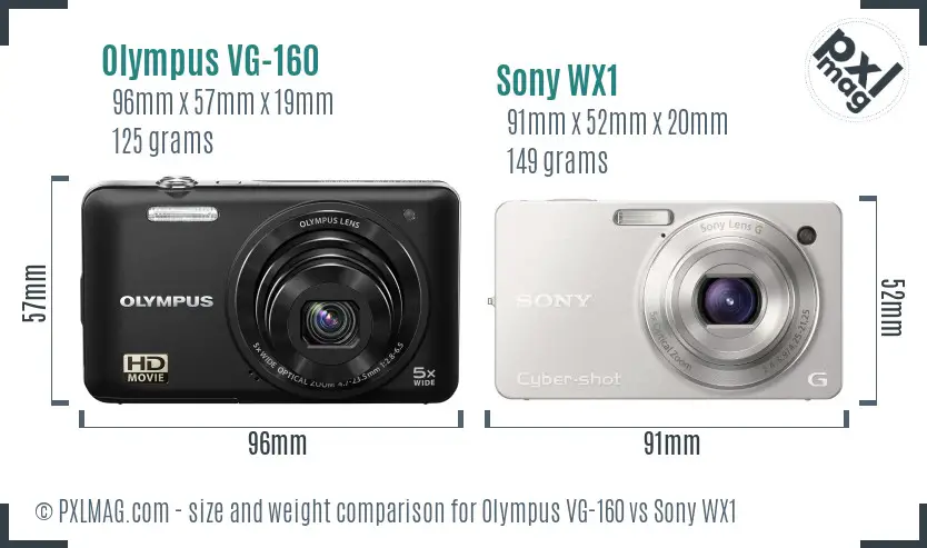 Olympus VG-160 vs Sony WX1 size comparison