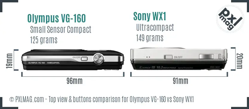 Olympus VG-160 vs Sony WX1 top view buttons comparison