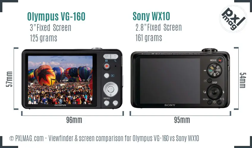 Olympus VG-160 vs Sony WX10 Screen and Viewfinder comparison