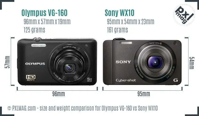Olympus VG-160 vs Sony WX10 size comparison