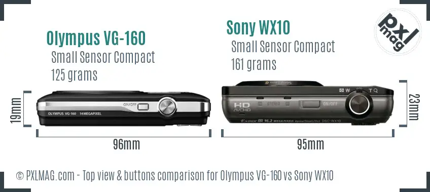 Olympus VG-160 vs Sony WX10 top view buttons comparison