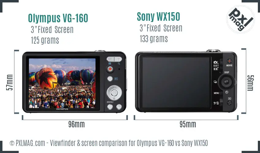 Olympus VG-160 vs Sony WX150 Screen and Viewfinder comparison