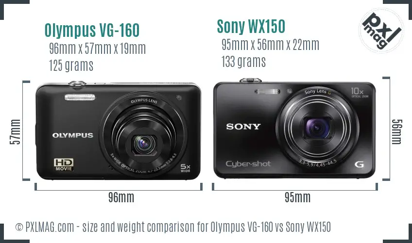 Olympus VG-160 vs Sony WX150 size comparison