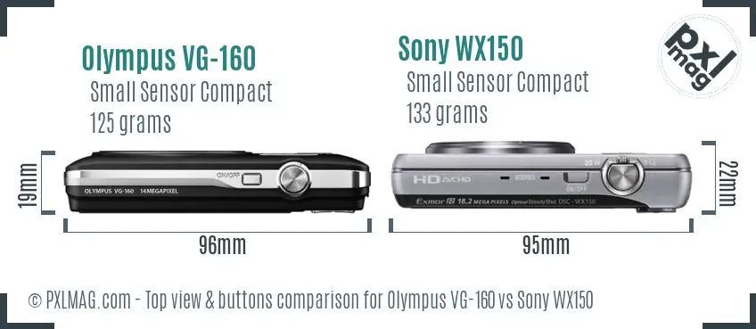 Olympus VG-160 vs Sony WX150 top view buttons comparison