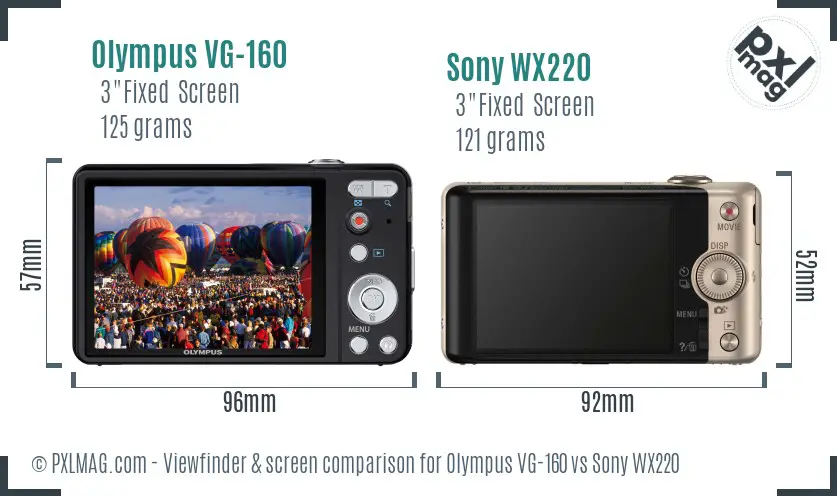 Olympus VG-160 vs Sony WX220 Screen and Viewfinder comparison
