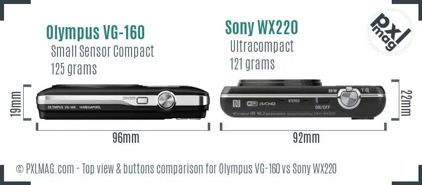Olympus VG-160 vs Sony WX220 top view buttons comparison