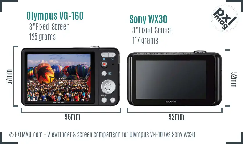 Olympus VG-160 vs Sony WX30 Screen and Viewfinder comparison