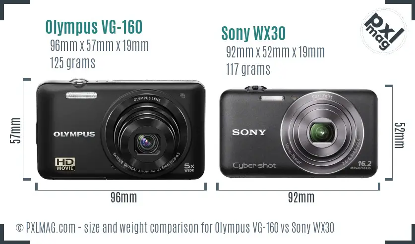 Olympus VG-160 vs Sony WX30 size comparison