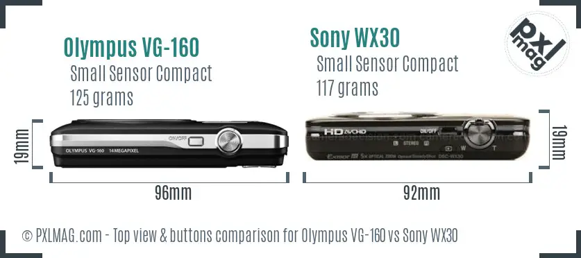 Olympus VG-160 vs Sony WX30 top view buttons comparison