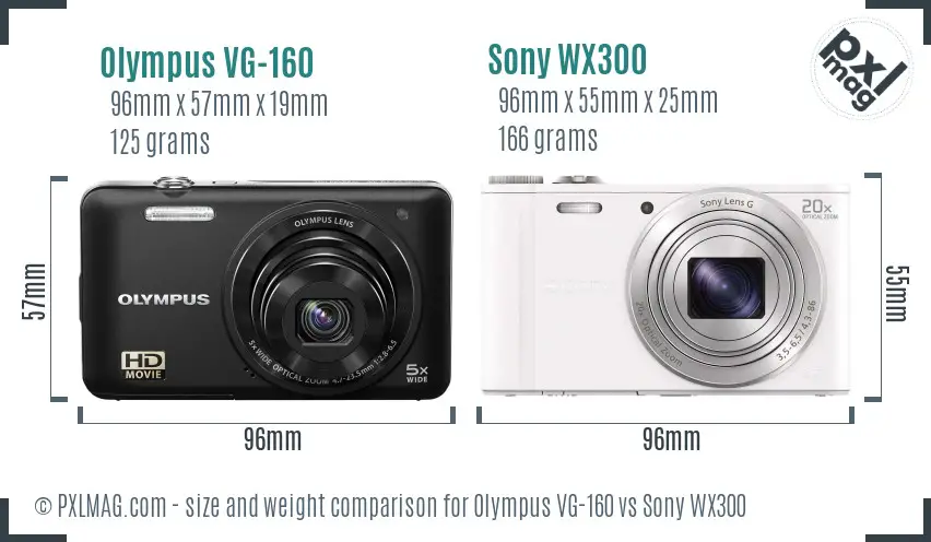 Olympus VG-160 vs Sony WX300 size comparison