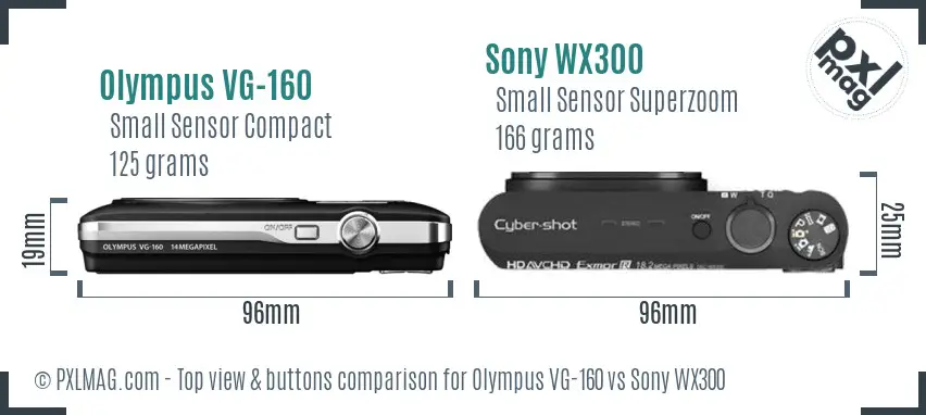 Olympus VG-160 vs Sony WX300 top view buttons comparison